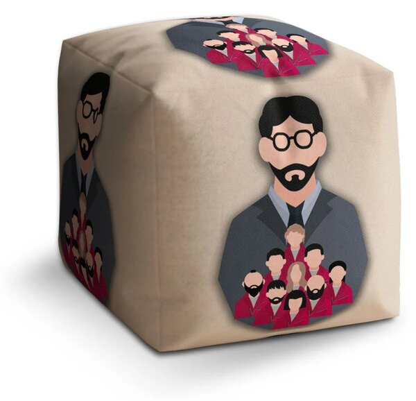 Sablio Taburet Cube Money heist Profesor a jeho tým Béžová - 40x40x40 cm
