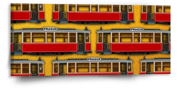 Sablio Obraz Pražské historické tramvaje Žlutý Pattern - 110x50 cm