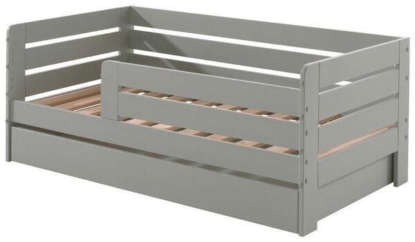 Dětská postel se zábranou, 70x140, šedá, úložný prostor