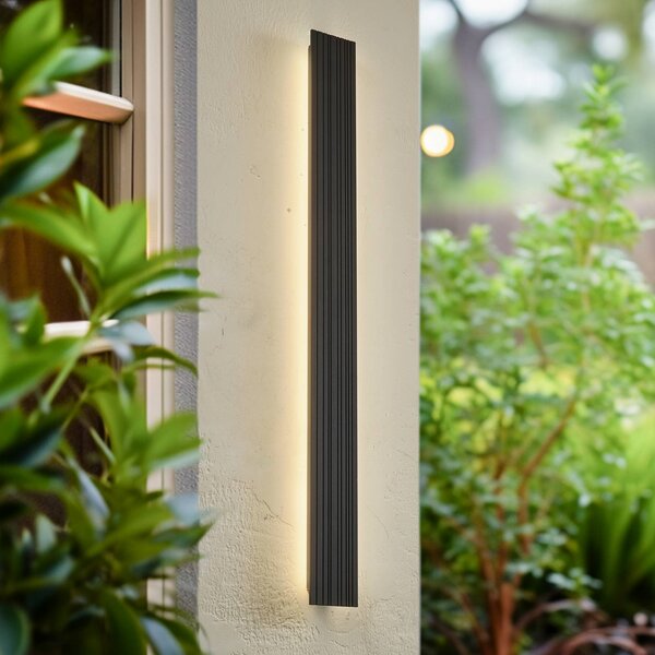 Lucande Venkovní nástěnné svítidlo LED Melira, výška 100 cm, antracitová barva, Černá, Hliník, Moderní