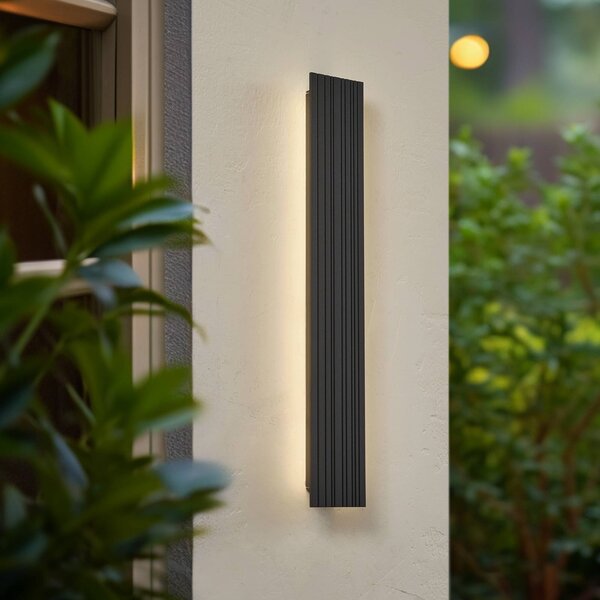 Lucande Venkovní nástěnné svítidlo LED Melira, délka 60 cm, antracitová barva, Černá, Hliník, Moderní