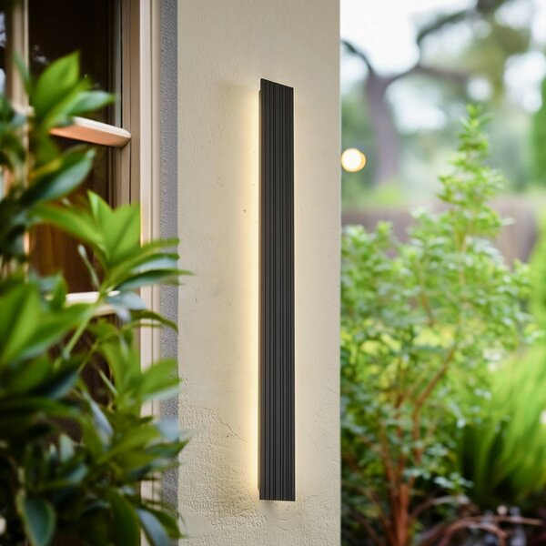 Lucande Venkovní nástěnné svítidlo LED Melira, výška 100 cm, antracitová barva, Černá, Hliník, Moderní