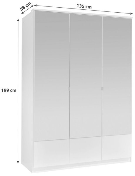 Třídveřová skříň se zrcadly IMAGO bílá 135cm