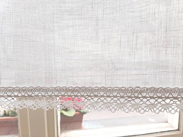 Snový svět Záclona s krajkou krémová 150 cm - 100% len Rozměr: 145 x 60 cm