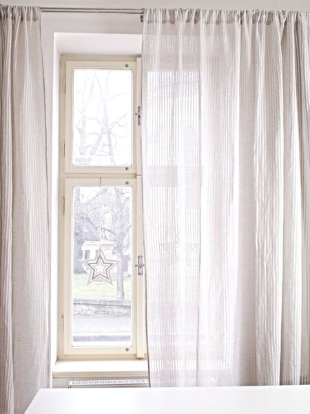 Snový svět Lněná záclona polobělená s pruhy š.250 cm - 50% len Rozměr: 250 x 230 cm