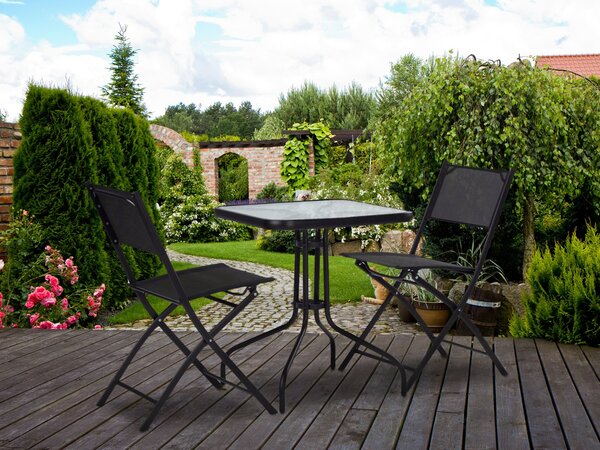 Zahradní stůl MultiGarden čtvercový 80 x 80 x 70 cm ocel tvrzené sklo otvor na slunečník