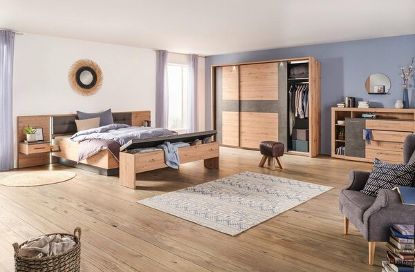 Skříň s posuv.dveřmi CHANTON š.270cm,dub Artisan/tmavě šedá