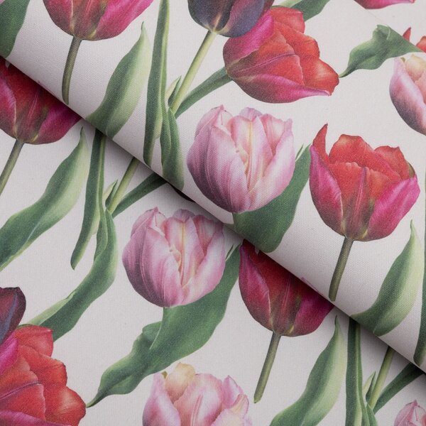 Biante Dekorační obdélníkový ubrus Terra TRA-001 Tulipány na kouřově šedém 50x100 cm