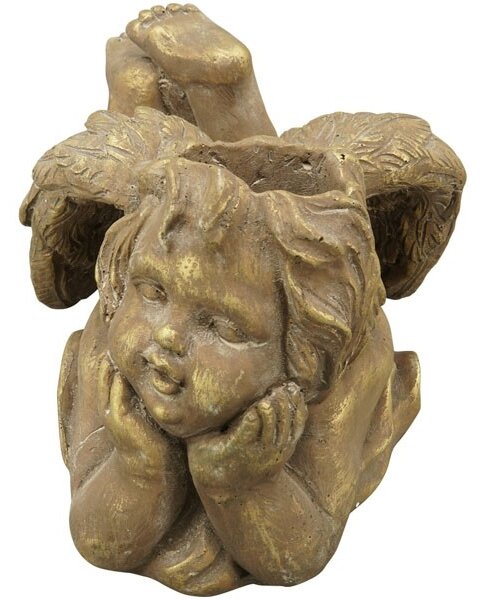 Bronzovo - hnědý antik květináč ležící Anděl Bronie - 37*20*18 cm - Exner