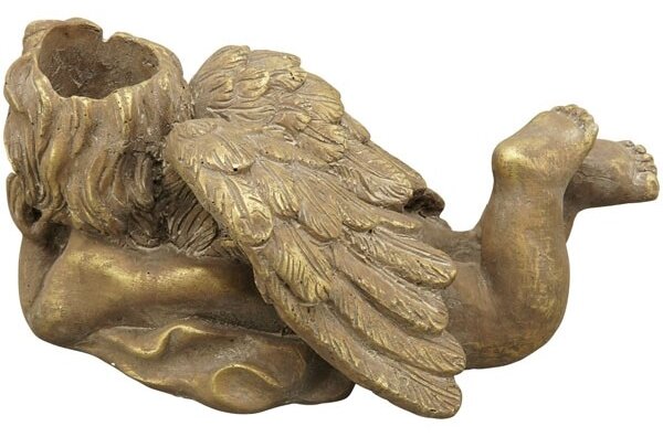 Bronzovo - hnědý antik květináč ležící Anděl Bronie - 37*20*18 cm - Exner