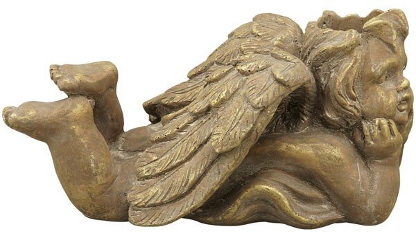 Bronzovo - hnědý antik květináč ležící Anděl Bronie - 37*20*18 cm - Exner