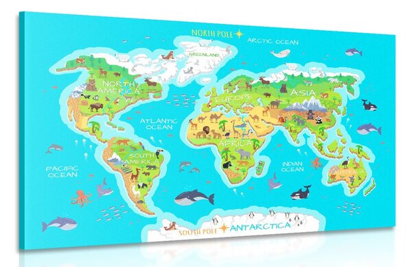 Obraz zeměpisná mapa světa pro děti - 120x80