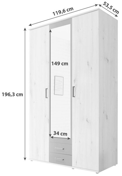 Šatní skříň CHICAGO šířka 119,6cm
