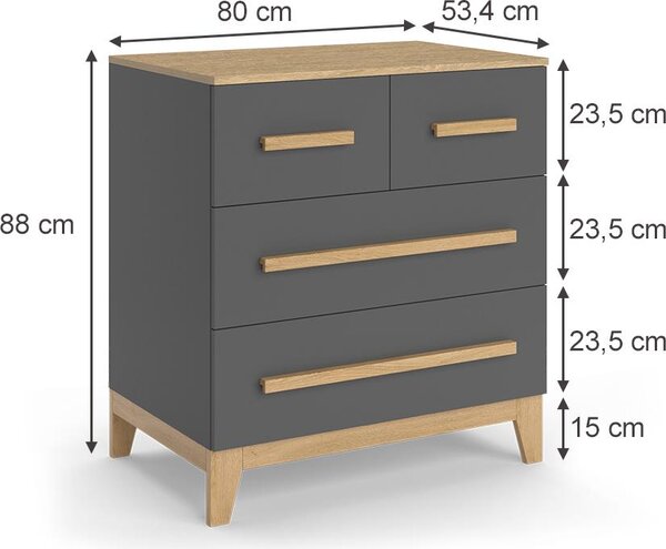 Komoda Vitalispa Malia Šedá 80 x 88 cm se 4 zásuvkami, Model 52182