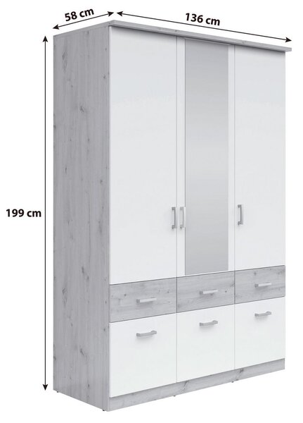 Skříň BRANDO 136cm dekor dub Artisan/bílá matná