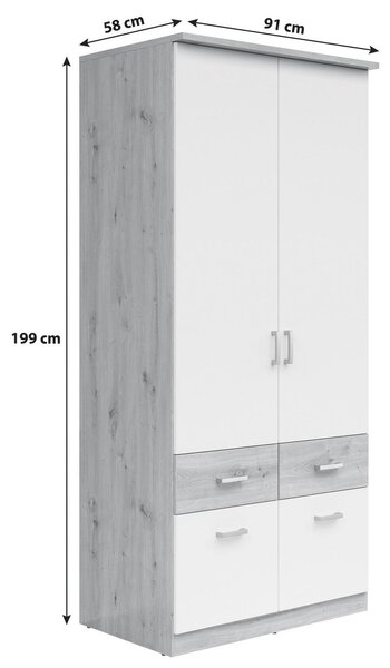 Skříň BRANDO 91cm dekor dub Artisan/bílá matná