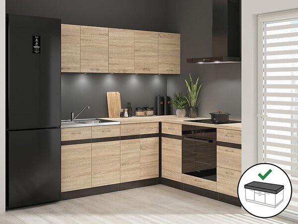 Rohová kuchyně BRW Junona Line 200 + 200 cm (wenge + dub sonoma + dub sonoma)