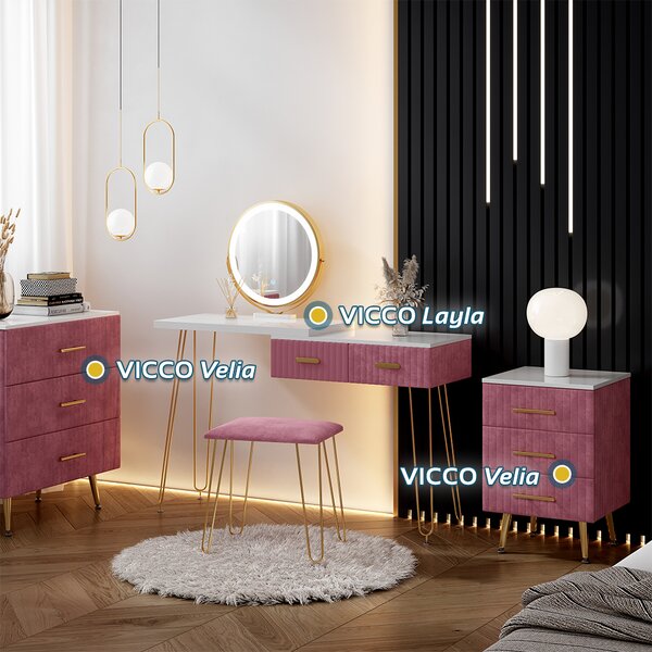 Komoda Vicco Velia Růžová 70 x 78.5 cm se 3 zásuvkami, Model 53031