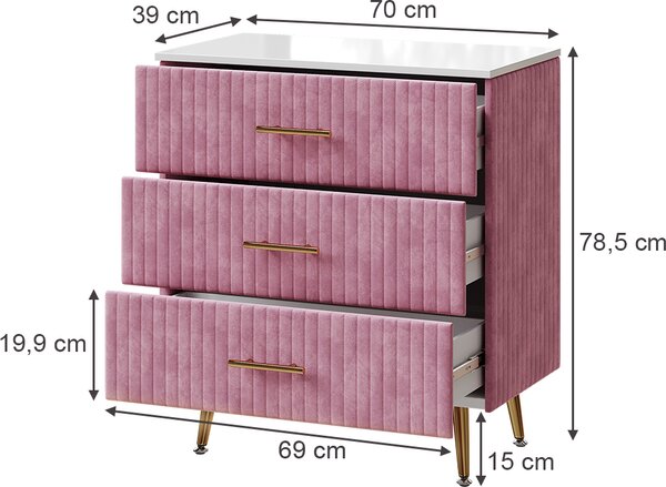 Komoda Vicco Velia Růžová 70 x 78.5 cm se 3 zásuvkami, Model 53031