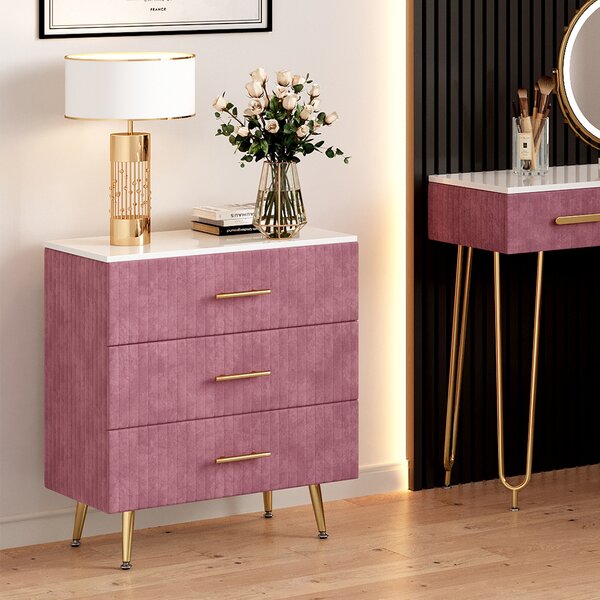 Komoda Vicco Velia Růžová 70 x 78.5 cm se 3 zásuvkami, Model 53031
