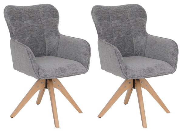 Sada dvou jídelních židlí HWC-Q35, kuchyňská židle s područkami, otočná, potah: chenille (680 g/m²), konstrukce: dřevo, barva: šedá