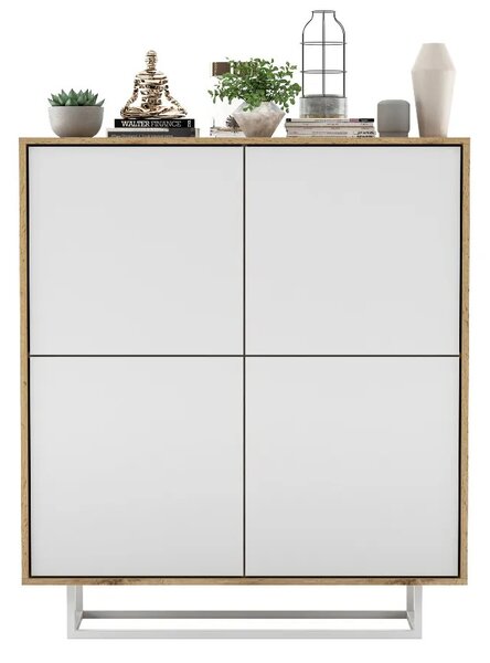Komoda RTV ve stylu loft Dub Wotan Apollo 4D - Moderní - Nábytek Lindner - 113 cm x 35 cm x 127 cm, Barva: dub Wotan matný - Bílý matný
