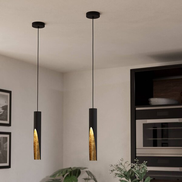 EGLO LED závěsné světlo Barbotto černá/zlatá 1 zdroj, Černá, Obývací pokoj / jídelna, kov, Moderní