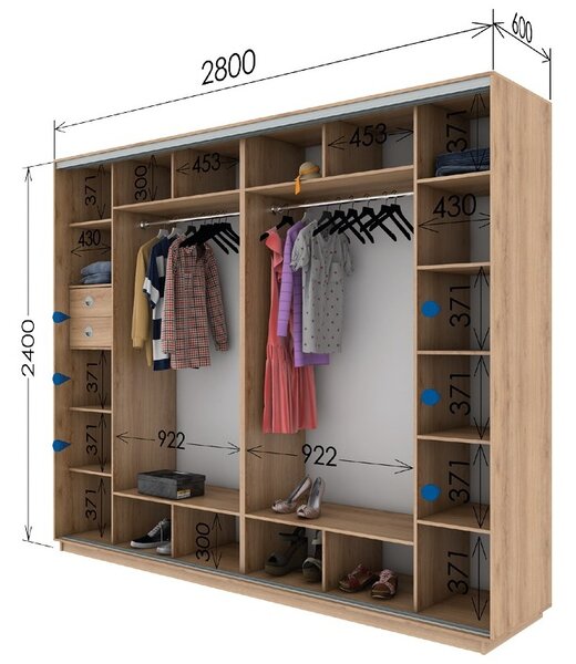 VerDesign SIGAMI š280/v240 čtyřdveřová šatní skříň, bílá