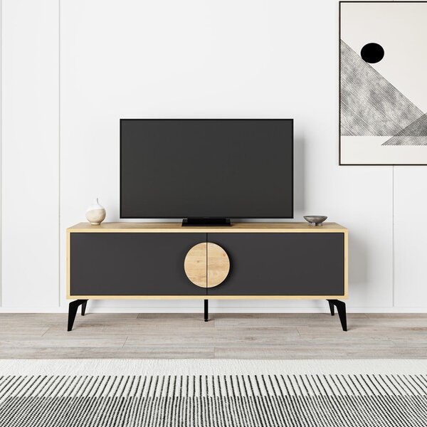 TV stolek v dekoru dubu v černo-přírodní barvě 140x51 cm Vae – Marckeric