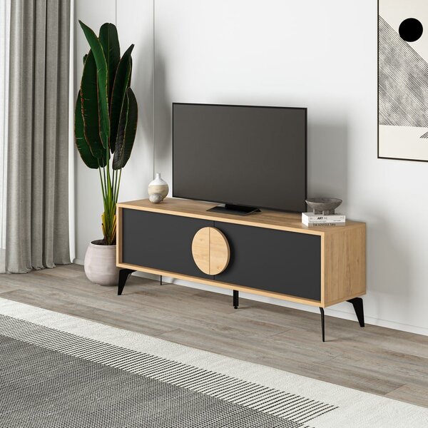 TV stolek v dekoru dubu v černo-přírodní barvě 140x51 cm Vae – Marckeric