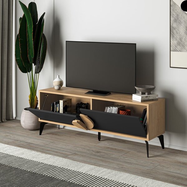 TV stolek v dekoru dubu v černo-přírodní barvě 140x51 cm Vae – Marckeric