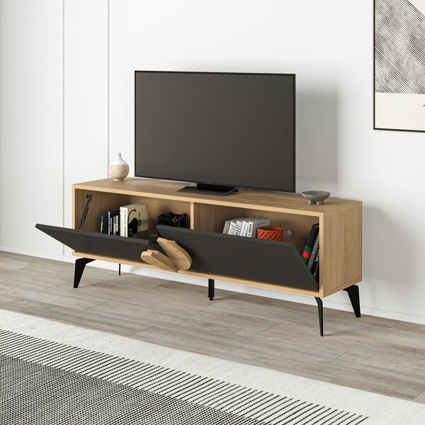TV stolek v dekoru dubu v černo-přírodní barvě 140x51 cm Vae – Marckeric