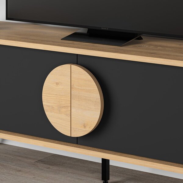 TV stolek v dekoru dubu v černo-přírodní barvě 140x51 cm Vae – Marckeric