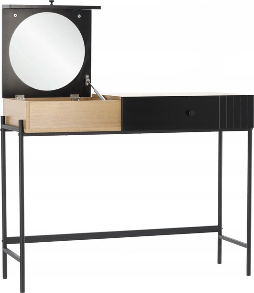 VBChome Kosmetický toaletní stolek se zrcadlem 100 x 40 x 79 cm Černý dub 1 zásuvka 1 přihrádka Toaletní stolek Moderní design Kulaté zrcadlo