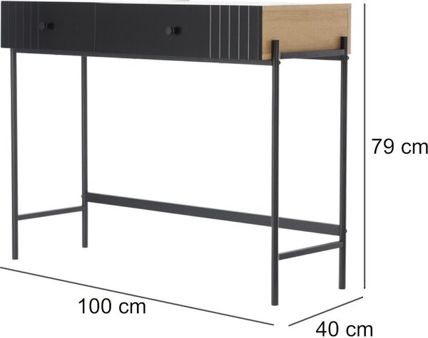 VBChome Kosmetický toaletní stolek se zrcadlem 100 x 40 x 79 cm Černý dub 1 zásuvka 1 přihrádka Toaletní stolek Moderní design Kulaté zrcadlo