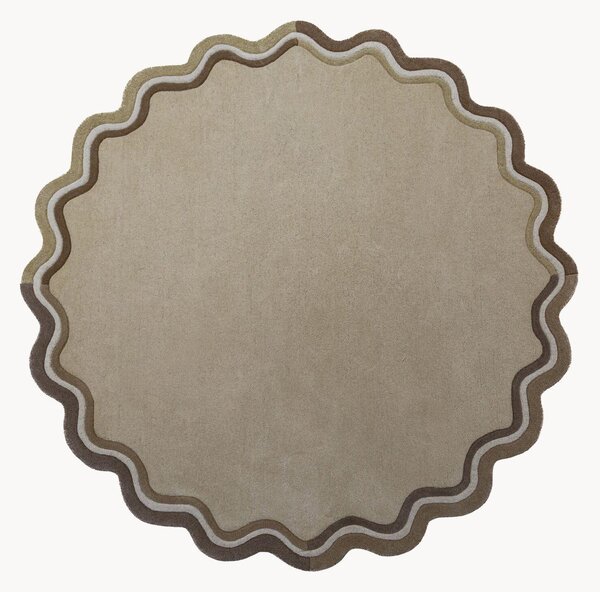 Kulatý ručně všívaný vlněný koberec's nízkým vlasem Leo Scallop Border