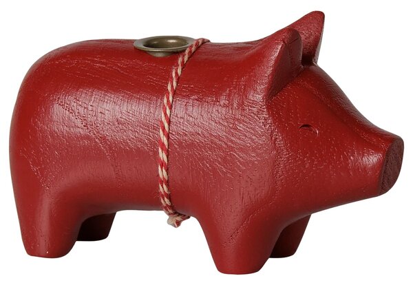 Dřevěný svícen prasátko Pig Red Small Maileg