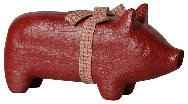 Dřevěný svícen prasátko Pig Red Medium Maileg