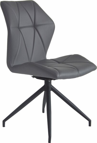 ByLIVING Jídelní židle set 2 IMKE / Šedá koženka / Černý kovový rám / Sedák otočný o 360° / Jídelní židle / Diamantové prošití / Š 52, V 90,5, H 62 cm