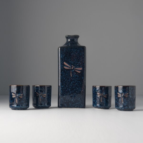 Made in Japan (MIJ) Sake Set Dark Blue Dragonfly 5 ks