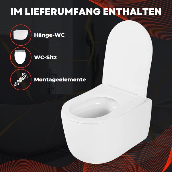 VBChome Závěsné keramické WC bez obrouček s poklopem WC sedátko z duroplastu WC bez obrouček s funkcí soft-close Splachovací klozet