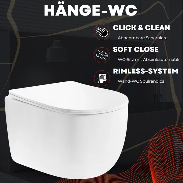 VBChome Závěsné keramické WC bez obrouček s poklopem WC sedátko z duroplastu WC bez obrouček s funkcí soft-close Splachovací klozet
