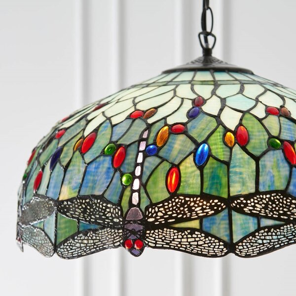 Endon 66148 - Lustr na řetězu Tiffany DRAGONFLY 3xE27/60W/230V pr. 50 cm