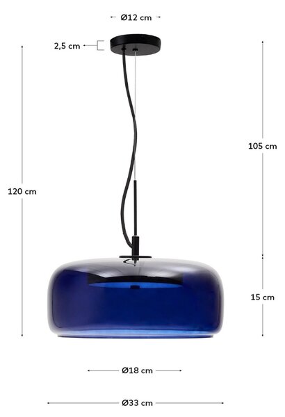 Modré skleněné závěsné LED světlo Kave Home Reig 38 cm