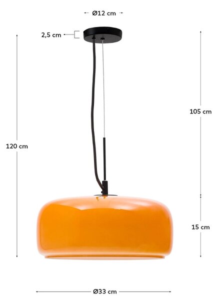 Oranžové skleněné závěsné LED světlo Kave Home Reig 38 cm