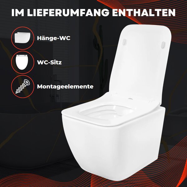 VBChome Závěsné keramické WC bez obrouček s poklopem WC sedátko z duroplastu WC bez obrouček s funkcí soft-close Splachovací klozet