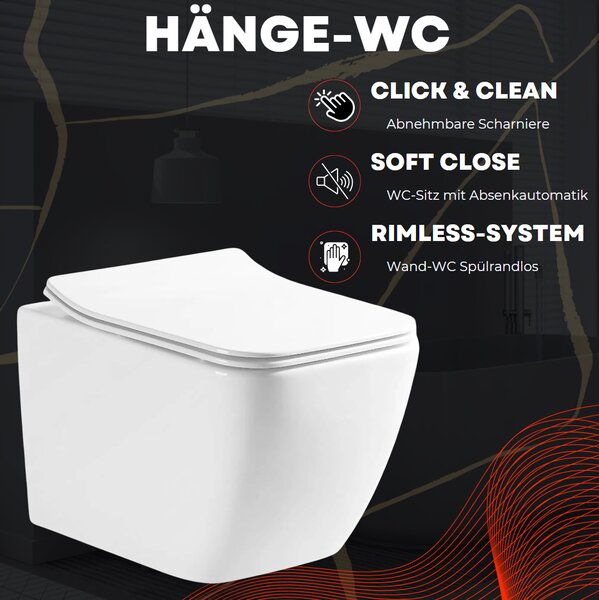 VBChome Závěsné keramické WC bez obrouček s poklopem WC sedátko z duroplastu WC bez obrouček s funkcí soft-close Splachovací klozet