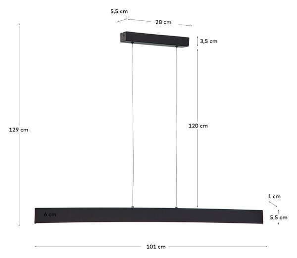 Černé kovové závěsné světlo Kave Home Boadella 101 cm
