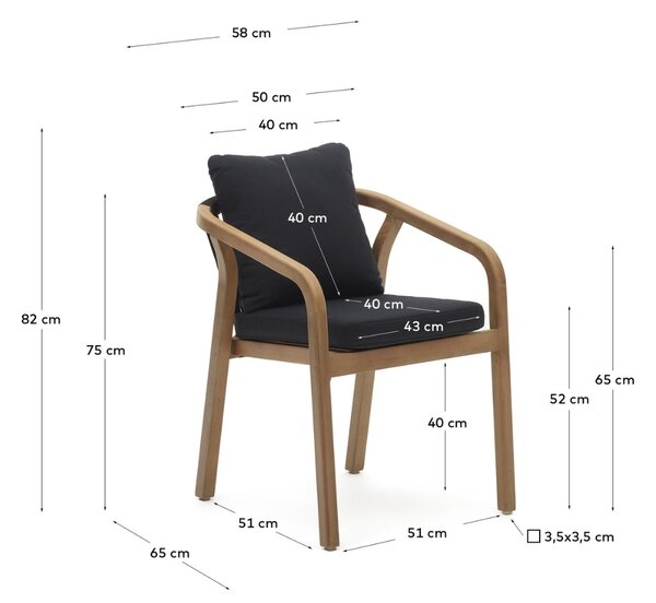 Dřevěná zahradní židle Kave Home Malaret s černými polštáři
