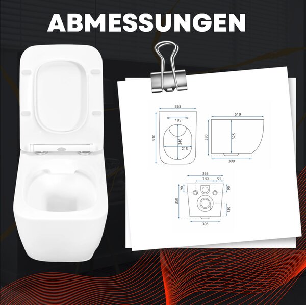 VBChome Závěsné keramické WC bez obrouček s poklopem WC sedátko z duroplastu WC bez obrouček s funkcí soft-close Splachovací klozet